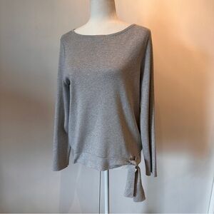 Chico's Heather Gray Metallic Boatneck Tie-Hem Sweater Size 1